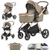 BEBBY Multifunzionale Carrozzina Passeggino Trio Combinazione Passeggino 3 in 1 Passeggino Ovetto Pieghevole Set Passeggino Neonato Sedili,Da neonato a 22KG (G- D2-LIGHT BROWN, H2-D)