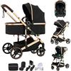 Mobayta Passeggino 3 in 1 neonati fino a 22KG passeggino compatto con maniglia regolabile passeggino cittadino Alluminio con paesaggio elevato combinazione passeggino trio (H9-BLACK, H9)