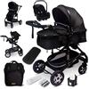 GaGa Dumi GaGaDumi Florida 3 in 1 Passeggino Trio, Carrozzina, Seggiolino Auto, e Passeggino Pieghevole, Navicella con Accessori Inclusi, 0-36 mesi, nero/nero