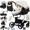 Magic ZC Pelle PU Passeggino Trio, Passeggino 3 in 1 con Spinta Reversibile a Due Vie, Trio Neonati con Accessori, Carrozzina per Neonati con Design Portatile Pieghevole Un Clic (B518 White)