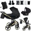 Junama Passeggino TRIO Diamond Fluo 04 Nero e Oro - 2in1 3in1 4in1 + ombrellino (3 in 1 con Seggiolino Auto)