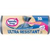 Handy bag - Rotoli da 10 sacchetti della spazzatura, 50 litri, ultra resistente, 80% plastica riciclata, chiusura a cravatta pratica, triplo spessore, anti-fuga, 68 x 80 cm