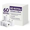Generico Rotoli Carta Termica 57 mm x 35 m, 55 g/m², Senza BPA, Confezione da 60, Compatibili con POS, Registratori di Cassa, Lettori Carte e Stampanti Termiche, Ricevute, Scontrini, Rotolini