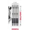 Zebra Pen F-301 Penna a sfera retrattile, fusto in acciaio inossidabile, punta fine, 0,7 mm, inchiostro nero, confezione da 4 (la confezione può variare)