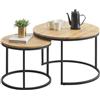 Soayone - Set di 2 tavolini da caffè moderni con struttura in metallo nero, in legno di rovere, da salotto, 70 x 70 x 45 e 50 x 50 x 40 cm