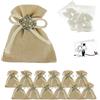 Doni Bomboniere Set Matrimonio 12 Sacchetti Juta con Tiranti Fiocco Corda Applicazione Maiolica Bustine Confetti Bianchi Bigliettini Personalizzabili Segnaposto Sposi Confettata Nozze Gadget Fai Da Te