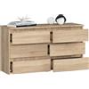 BDW - Cassettiera con 6 Cassetti - 100cm di Larghezza, 57cm di Altezza - Mobile, Credenza, Multiuso, Scarpiera, Classificatore - Soggiorno, Camera da Letto, Corridoio - Rovere Sonoma