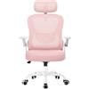 rattantree Sedia da Ufficio, Poltrona Ufficio Ergonomica, Con Braccioli Regolabili e Poggiatesta, Sedia Scrivania Girevole e Regolabile in Altezza, Seduta Ergonomica Traspirante, Per Lavoro, Rosa