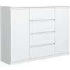 meble masztalerz Cassettiera Camera da Letto con 2 Ante e 4 Cassetti - Credenza Soggiorno - Moderna Comò - Cassettiera Alta - Mobiletto con Cassetti - Bianca 120,4 x 101,5 x 39 cm