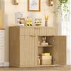 TEENFON Credenza Cucina Scanalata, Mobile con Cassetto e Ripiano Regolabile, Mobiletto Cucina in Legno Naturale con Maniglie Dorate, Credenza Soggiorno per cucina, soggiorno, ingresso-80x38x80cm