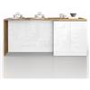 WHOUS Isola Cucina SOLE con 4 Ante, Tavolo da Pranzo e Piano di Lavoro, Ideale per Open Space e Spazi Ridotti, 200x90x90 cm, Bianco Lucido e Rovere