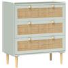 HOMCOM Cassettiera a 3 cassetti in stile bohémien con struttura in legno, cassettiera in rattan per camera da letto, soggiorno, corridoio, 80 x 40 x 87,5 cm, verde oliva