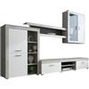 Arreditaly Parete Attrezzata Da Soggiorno Salotto Moderna Con Ante Mensole Vani A Giorno Vetrinetta Mobile TV Design Moderno Moduli Sospesi 293 x 193 x 50 Cm Bianco E Grigio Cemento
