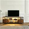 Chleby Mobile TV Legno, Mobile Porta TV con Presa e Striscia Luminosa a LED, Cassettiera in Tessuto con 4 Cassetti e 4 Ripiani Aperti,160x40x63 cm
