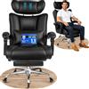 BASETBL Poltrona Ufficio Ergonomica, Sedia da Ufficio Portata 200 kg, Schienale Reclinabile 90°-120°, Poggiatesta Regolabile, Ruote in Gomma, Sedia Presidenziale con Poggiapiedi, Nera