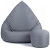 Slevobox Pouf Poltrona Sacco con Poggiapiedi Grigio 112x82x82 cm - Pouf Sacco XXL da Esterno Impermeabile - Pratico e Facile da Trasportare - Bean Bag per Adulti e Bambini - Fodera Lavabile