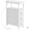 HOOBRO Comodini con Stazione di Ricarica, 1 Presa Standard e 2 Porte USB, Tavolini Stretti con 3 Cassetti in Tessuto, Tavolini da Divano, Comodini per Piccoli Spazi, Bianco EWW482CBZ01