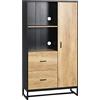 HOMCOM Credenza Cucina Moderna con 2 Cassetti, 2 Ripiani e un Armadietto con 4 Scomparti, Mobile Buffet Stile Industriale con Base in Acciaio, 88x35x160 cm, Nero e Legno