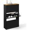 IDMarket - ESTER Zapatero de 3 puertas y 18 pares de metal negro con tapa de madera de diseño industrial