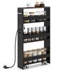 KOMFOTTEU Carrello Portaoggetti a 4 Ripiani con Ruote Rirevoli a 360°, Carrellino Scorrevole con Maniglia Slim, da Bagno, Cucina, Lavanderia, 47,5 x 13 x 80,5 cm (Nero e Marrone, Con Presa)