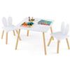 RELAX4LIFE Tavolino Bambini con 2 Sedie con Orecchie da Coniglio, Set Tavolo e Sedie in Legno per Bambini 3-6 Anni, Design Compatto, Tavolino per Giocare, Disegnare e Leggere, Porta 40 KG (BIANCO)