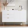 boorbin Credenza, mobile soggiorno con ante e cassetti, mensole interne, comò con manici e gambe dorate (bianco+oro, 120 x 38 x 80,5 cm)