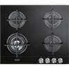 De'Longhi NSL460N Piano Cottura, Incasso, A Gas, Linea Life, 60 Cm, 4 Fuochi, 1 Bruciatore Doppia Corona, Vetro Temperato, Griglie In Ghisa, Manopole Frontali In Metallo Spazzolato, Colore Nero