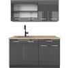 Vicco Cucina monoblocco R-Line, Antracite lucido, 140 cm, PL Rovere, adatto per l'espansione flessibile con moduli aggiuntivi
