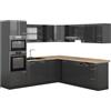 Vicco Cucina angolare completa R-Line, Antracite lucido, 247 x 60 cm, PL Rovere, per una pianificazione cucina flessibile e un'estensione modulare