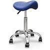 QUIRUMED Sgabello Pony, base cromata con 5 ruote, colore blu, ergonomico, leggero, altezza regolabile, imbottitura ad alta densità, similpelle, fino a 150 kg