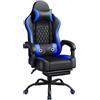 Soberine Sedia da Gaming Massaggiante, Sedia da Ufficio con Poggiatesta, Poggiapiedi e Cuscino Lombare, 360° Girevole, Regolabile in Altezza, Poltrona Gaming per Computer, Ufficio (Nero/Blu)
