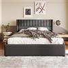 Dolamaní Letto imbottito 180 x 200 cm, letto matrimoniale con portaoggetti, struttura in metallo, rete a doghe in legno, lino e grigio