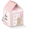 Doni Bomboniere Scatola portaconfetti di Colore Rosa in cartoncino a Forma di casetta con Orsetto 8 x 5,5 x 5,5 cm Confezione 10 pz