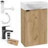 Deftrans Lavabo con Mobiletto da 69 x 40 x 21,3 cm per WC, in Rovere per Ospiti, Bagno con Rubinetto Nero Opaco, Click-Lacca
