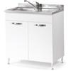 small Mobile Mobiletto Sottolavello Per Cucina Componibile Bianco Frassinato(85x50x80)