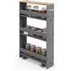 GIANTEX Carrello per Nicchia con Ruote, 4 Livelli，Carrello di Servizio Stretto Salvaspazio, da Bagno, Scaffale da Cucina Sottile 47,5 x 13 x 80,5 cm (Naturale+Grigio, Largo 13 cm)