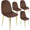 MA MAISON Set 4 Sedie in Velluto Imbottite - Tessuto Tecnico, Colori Vari, Gambe in Metallo Dorato, Seduta Morbida, Stile Elegante e Moderno, Portata Massima di 130kg - 52 x 44 x 88 cm (Marrone)