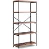 GYMAX Scaffale da 5 Livelli con Struttura in Metallo, Dispositivo Anti-ribaltamento, Libreria Stile Industriale con Piedini Antiscivolo per Soggiorno/Camera da Letto/Cucina (Marrone)