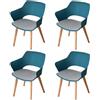 HJhomeheart Set di 4 Sedie da Pranzo, Gambe in Legno Massello, Sedie da Ufficio con braccioli, Sedie in Tessuto, Blu lago lucido