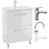 Deftrans - Mobile bagno con lavabo 60 cm larghezza x 40 cm profondità x 84 cm altezza - Mobile da bagno con lavabo, rubinetto e sifone - Base sottolavabo da pavimento in bianco lucido - con cassetti