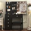 Teousev Toeletta da Trucco con Specchio Scorrevole e Sgabello, Scrivania Make Up Ampia con Luci Dimmerabili, Postazione Trucco con 6 Cassetti e 6 Ripiani, Nero, 36×80×131 cm, J4730