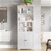 Gelukueub 57,4 x 28,5 x 160 cm, mobile alto da bagno con vano portaoggetti, laccato, porta in vetro, porta armadio in legno, due ripiani aperti, divisori regolabili, texture semplice, bianco (bianco)