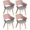 JZGORC Set di 4 Sedie da Pranzo Moderne, Sedia da Pranzo in Stile Nordico con Braccioli, Gambe in Faggio, Sedia da Cucina Imbottita in Plaid di Lino - Rosa