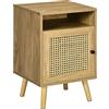HOMCOM Comodino per Camera da Letto, Comodino Piccolo in Legno, Stile Boho, con Armadietto e Ripiano Aperto, per Camera da Letto, Soggiorno, 39x35x60 cm, Colore Legno