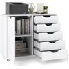 KOMFOTTEU Cassettiera Ufficio con 5 Cassetti, Schedario Portadocumenti con Ruote Universali e Ripaini Regolabili, Mobile Porta Stampante in Legno per Studio, Camera da Letto, 79x39x65 cm (Bianco)