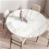 Treer Tovaglia Rotondo Antimacchia, Marmo Bianco Mollettone Tavolo Rotondo con Bordo Eelastico, Lavabile Copritavolo Antiscivolo Tovaglia Tonda per Picnic Cucina Casa (120CM,Bianco)
