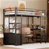 NovaFurnish Letto a soppalco, 90 x 200 cm, senza materasso, letto con scrivania, con presa e USB, più ripiani, armadio aperto, ringhiera, scala, telaio in ferro, colore nero