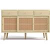 Azkoeesy Credenza in Rattan 140x40x78 cm, Rovere, 3 Cassetti e 3 Ante Scorrevoli, Mobile TV Buffet Multiuso per Soggiorno, Sala da Pranzo e Cucina, Arredamento Moderno