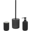 Inbagno Set Accessori Bagno 3 Pezzi in Ceramica Nero cannettato, Dispenser Sapone portaspazzolini e portascopino Soft Touch, Spring