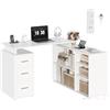 FirFurd Scrivania Angolare, Scrivania ad Angolo a Forma di L, Scrivania con Cassetti in Legno, Scrivania con Libreria e Ripiani, per Soggiorno Studio Ufficio, 129x104x76cm Bianco